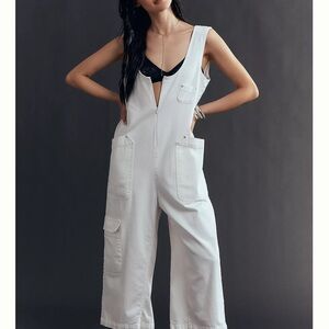 Pilcro Zip-Front White Wide-Leg Overall Jumpsuit